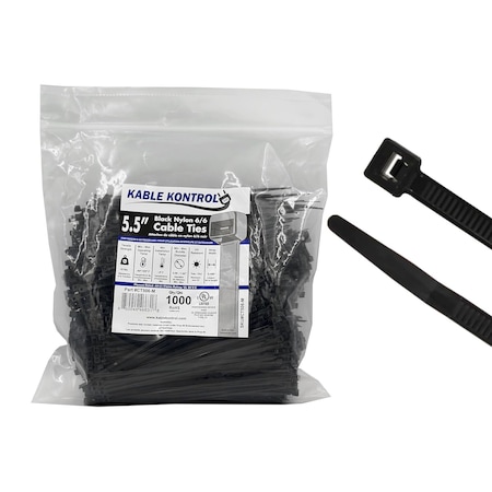 Kable Kontrol Cable Tie, 5-1/2 in L, 1-1/8 in Max Bundle Dia., Black, Nylon 6/6, 18 lb Strength, 1000 PK CT506-M